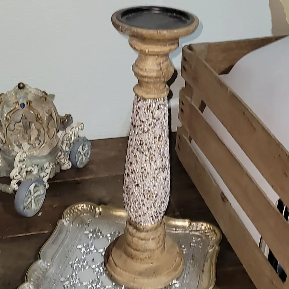 Wood Beaded Pillar Candle Holder NWT Boho - 16